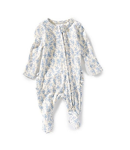 Angel Dear Baby Girls Romi Floral Print 2-Way Zipper Ruffle Back Footie Coverall