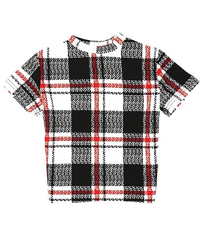 Angie Big Girls 7-16 Short-Sleeve Plaid Mock Neck Tee