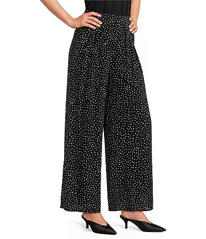Angie Dotted Mid Rise Pull-On Straight Leg Pleated Front Pants