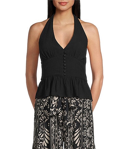 Angie Halter Neck Button Front Top