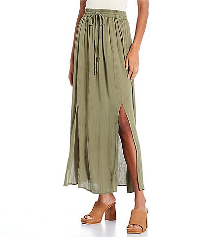 Angie High Rise Tie Front Maxi Skirt