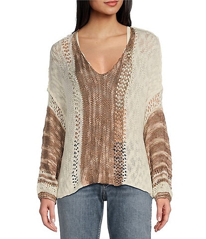 Angie Long Sleeve  Open Weave Pullover Sweater