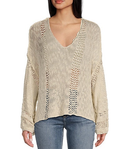 Angie Long Sleeve Open Weave Pullover Sweater