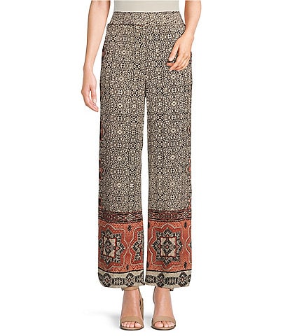 Angie Mid Rise Border Printed Coordinating Wide Leg Pants