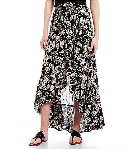 Angie Mid Rise Floral Print Ruffle Hem Maxi Skirt