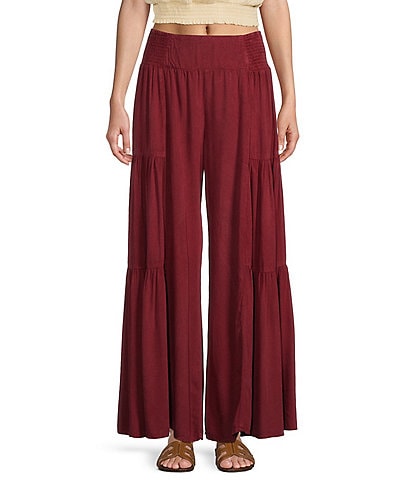 Angie Smocked Waist Tiered Wide Leg Pants