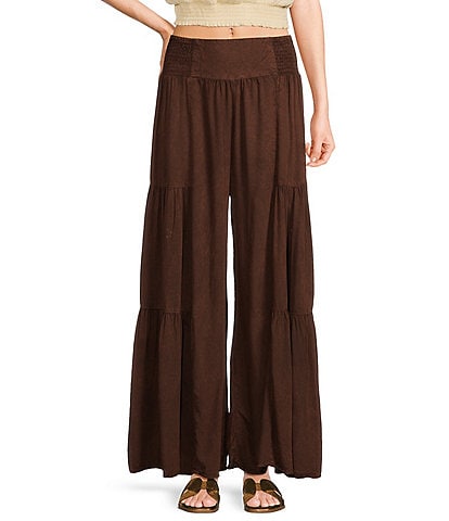 Angie Smocked Waist Tiered Wide Leg Pants