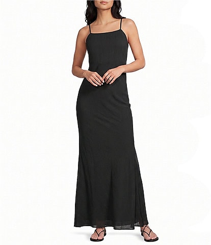 Angie Square Neck Lace Up Back Front Slit Long Dress