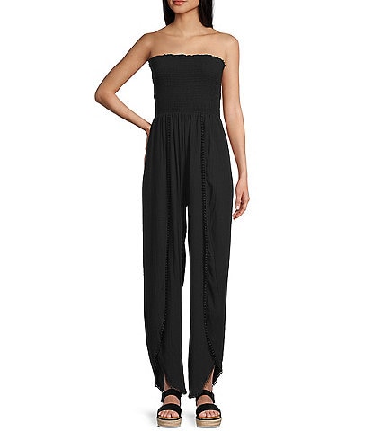Angie Strapless Smocked Bodice Split Leg Jumpsuit