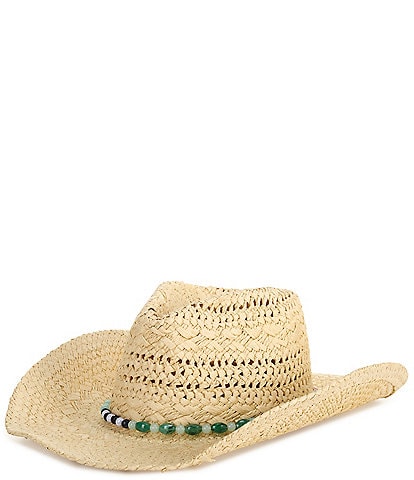 Anna & Ava Beaded Band Open Crochet Straw Cowboy Hat