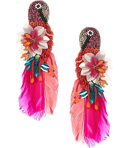 Anna & Ava Beaded and Feathers Bird Statement Drop Earrings
