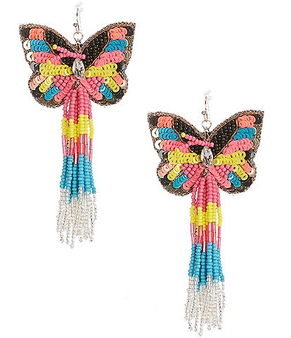 Anna & Ava Beaded Butterfly with Tassels Statement Drop Earrings