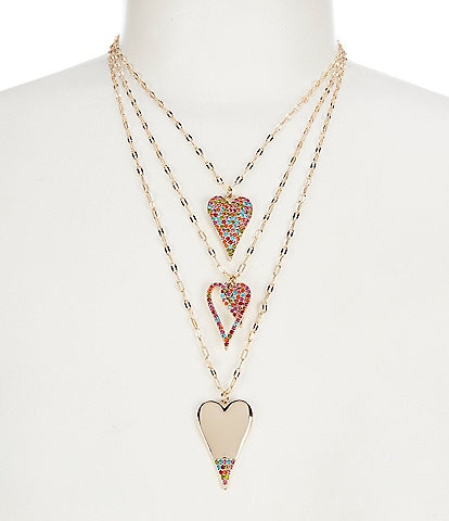 Anna & Ava Crystal Heart Pendants Long Multi Strand Necklace