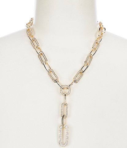 Anna & Ava Crystal Pave & Polish Metal Oval Link Y Necklace