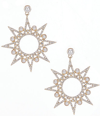 Anna & Ava Crystal Pave and Pearl Star Statement Drop Earrings