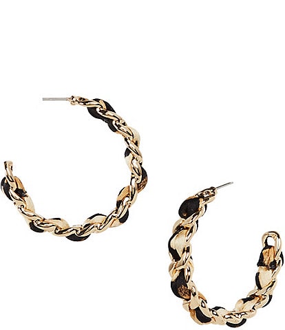 Anna & Ava Curb Link Interwoven Leopard Fabric Hoop Earrings