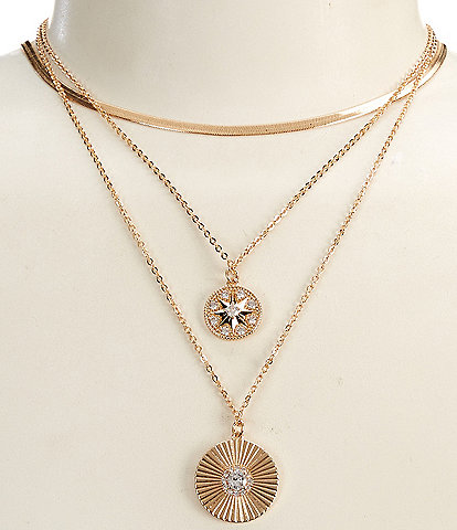 Anna & Ava Delicate Chain CZ Pave Double Charm Drop Short Pendant Necklace Set