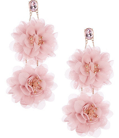 Anna & Ava Double Flower Puff Stone Statement Drop Earrings