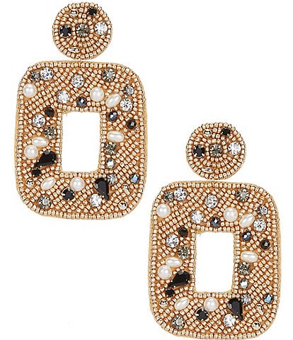 Anna & Ava Embellished Crystal Beaded Rectangle Drop Statement Earrings