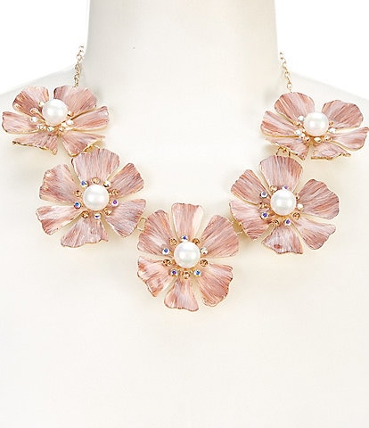 Anna & Ava Flower Pearl and Crystal Statement Frontal Necklace