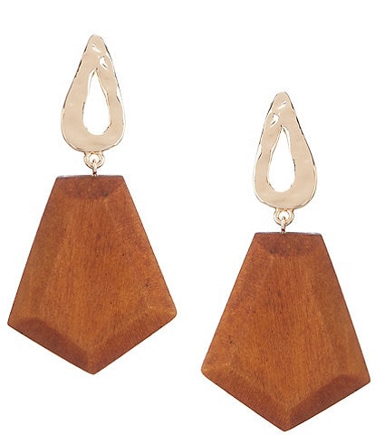  Geo Wood Resort Statement Drop Earrings