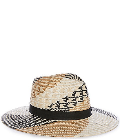 Anna & Ava Geometric Woven Straw Fedora Hat