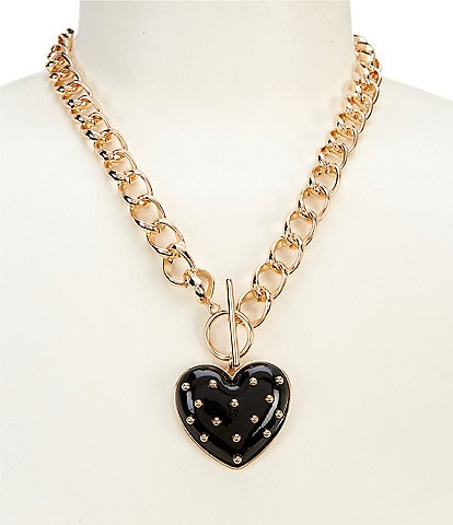 Anna & Ava Jet Enamel Metal Dotted Heart Short Pendant Necklace