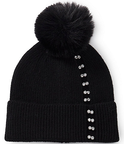 Anna & Ava Linear Rhinestone Faux Fur Pom Beanie