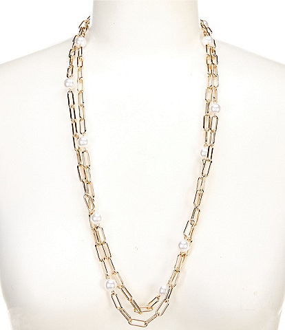 Anna & Ava Link and Pearl Long Strand Necklace