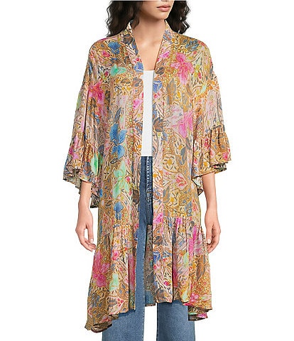 Anna & Ava Long Ruffled Floral Kimono