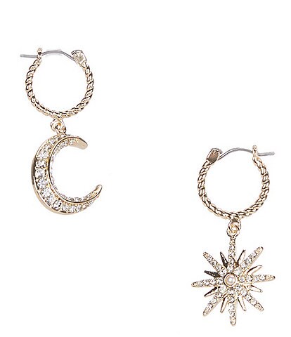 Anna & Ava Mismatch Celestial Sun and Moon Mismatched Crystal Charm Hoop Earrings