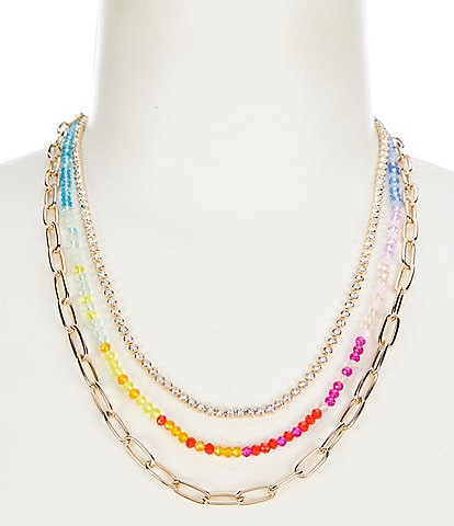 Anna & Ava Multi Layer Beaded Chain and Rhinestone Short Multi Strand Necklace