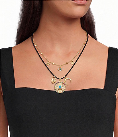 Anna & Ava Multi Layer Cord Short Pendant Necklace Set With Charms