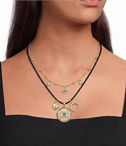 Anna & Ava Multi Layer Cord Short Pendant Necklace Set With Charms