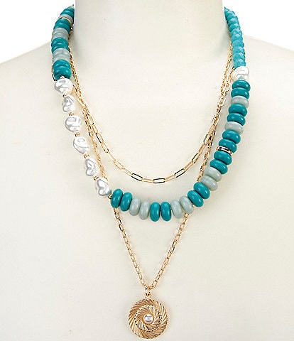 Anna & Ava Oversized Beaded and Chain Long Multi-Strand Necklace Set with Pendant