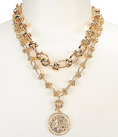 Anna & Ava Oversized Multi Strand Link with Disc Pendant Statement Necklace