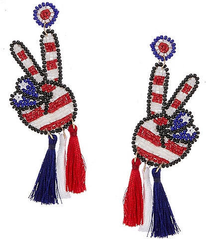 Anna & Ava Patriotic Flag Peace Sign Beaded Statement Drop Earrings