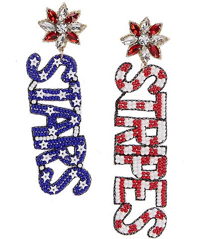 Anna & Ava Patriotic Stars and Stripes Beaded and Rhinestone Statement Drop Earrings