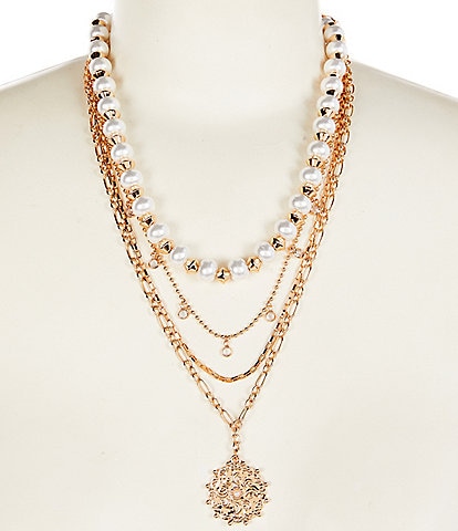 Anna & Ava Pearl Short Multi Strand Necklace with Pendant