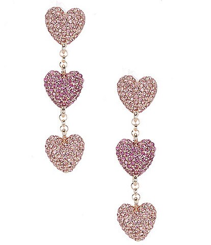 Triple Heart Crystal Rhinestone Dangle Earrings - Pierced