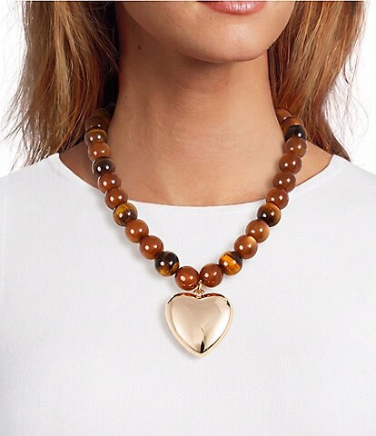 Anna & Ava Puffy Heart Pendant Tortoise Ball Statement Necklace