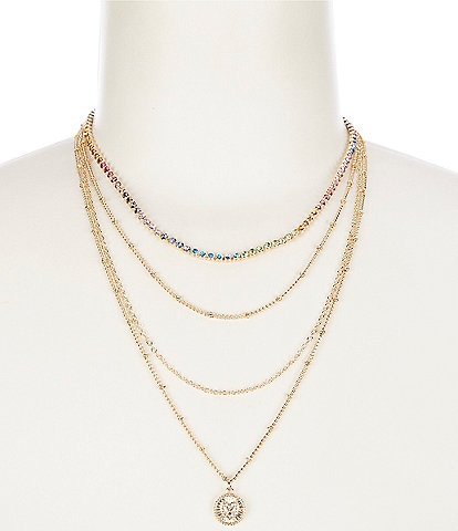 Anna & Ava Rainbow Pave. Delicate Long Multi-Strand Necklace Set
