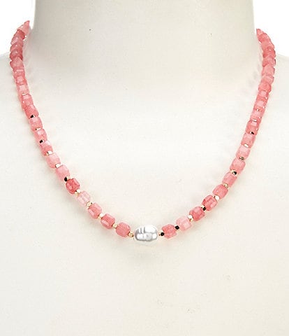 Anna & Ava Semi Precious Beaded Collar Necklace with Pearl
