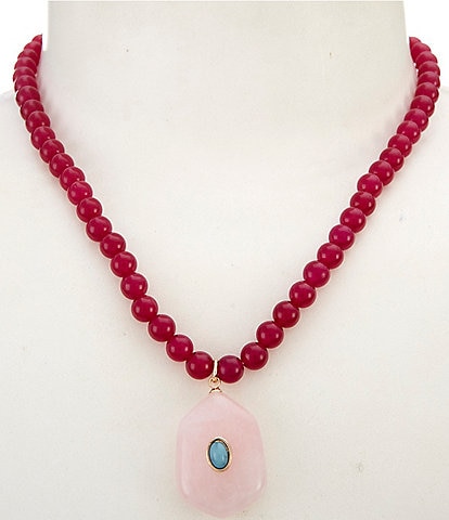 Anna & Ava Semi Precious Beaded Stone Drop Short Pendant Necklace