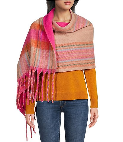 Anna & Ava Brushed Plaid Fringe Scarf Wrap