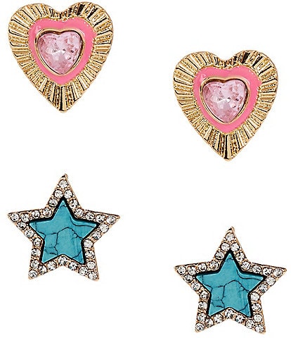  Star And Heart Stud Earring Set