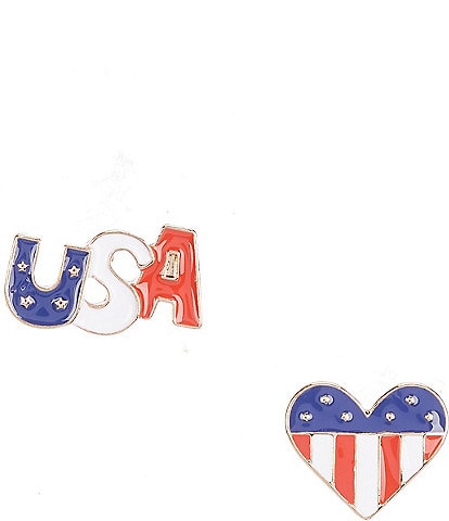 Anna & Ava USA and Patriotic Heart Stud Set