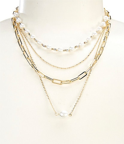 Anna & Ava Waterproof Chain Short Multi Strand Pendant Necklace with Pearls