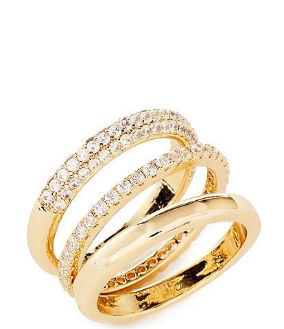 Anna & Ava Waterproof Cubic Zirconia and Gold Stacked Ring Set