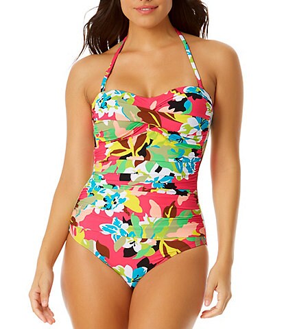 Anne Cole Cabana Party Twist Front Bandeau Shirred One Piece Swimsuit